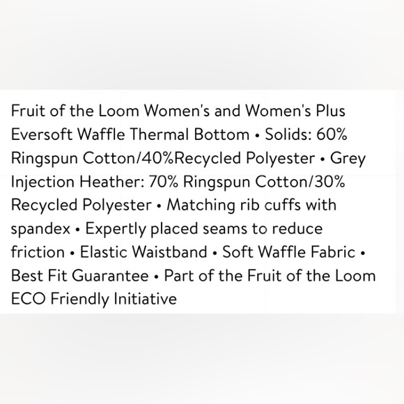 💜 Fruit Of The Loom Women's Eversoft Waffle Thermal Bottom - Picture 10 of 10